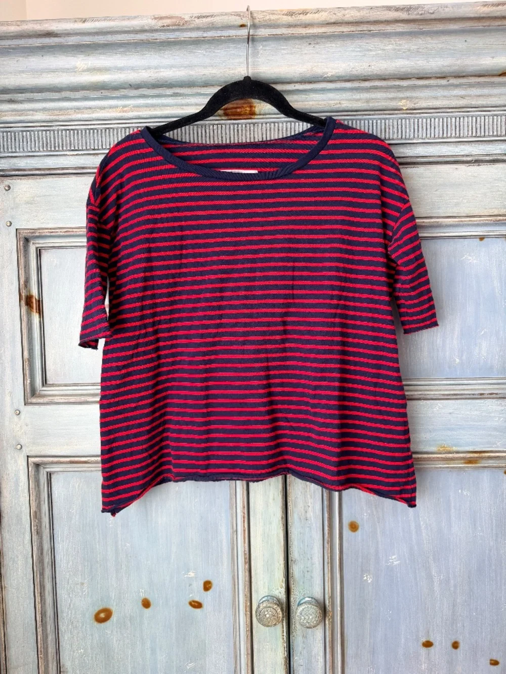Frank & Eileen Josephien French Stripped Herritage Terry Tee in Navy/Red XS - Picture 6 of 9